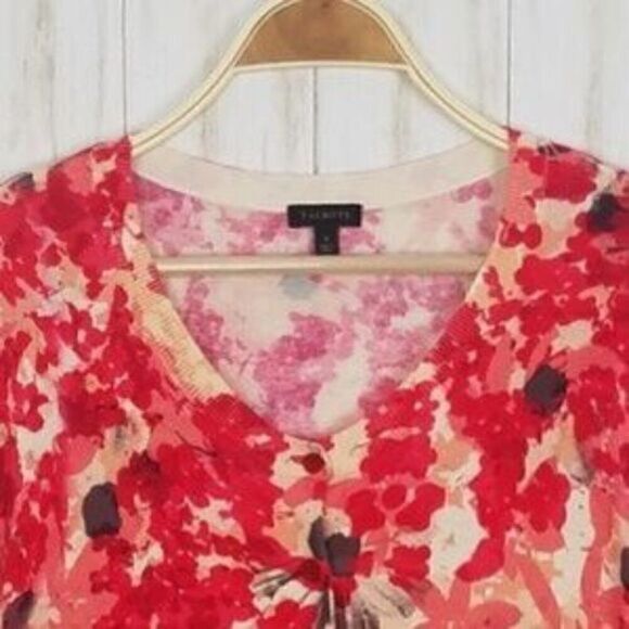 Talbots Red Floral Printed Scoop Neck Cardigan - Picture 2 of 4